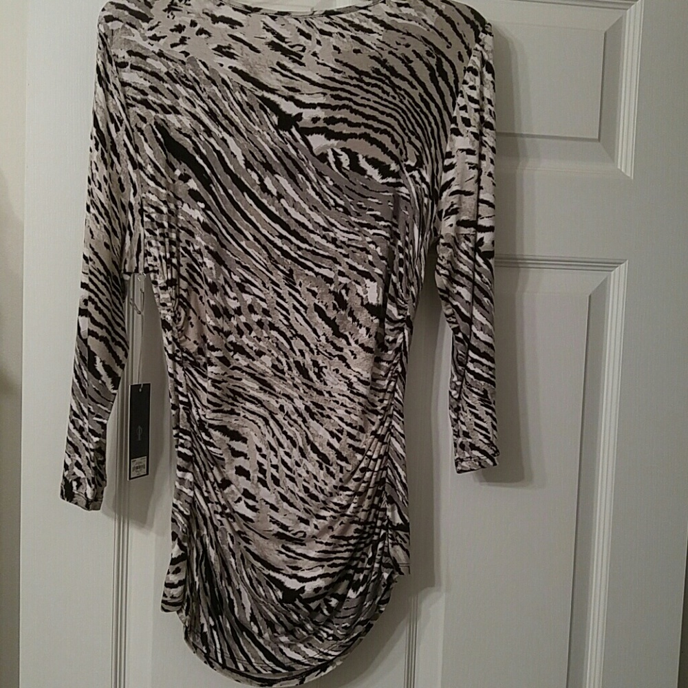 Jennifer Lopez Black and White Animal Print Drape Neck Top - Picture 6 of 6